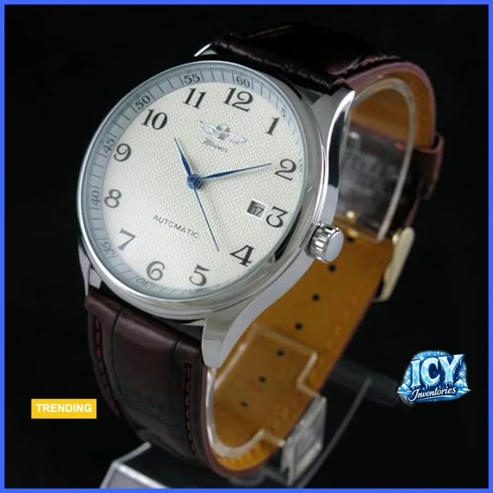 Automatic Mechanical Leather Band Watch with Day Calendar